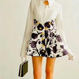 Commense Black and Yellow Floral Mini Skirt